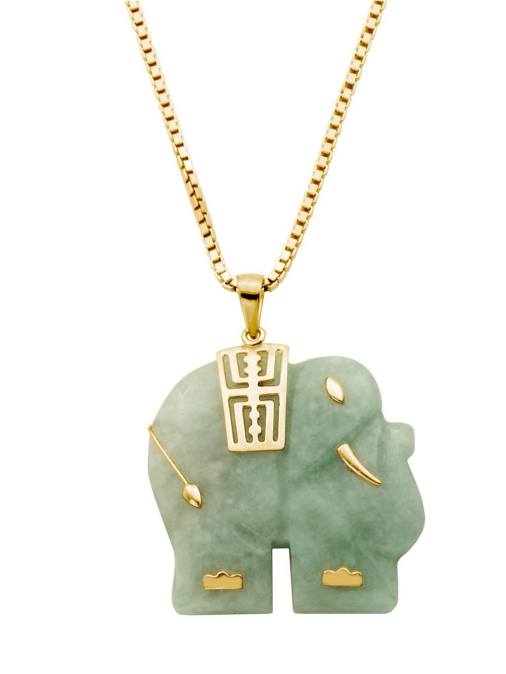18K Gold over Sterling Silver Genuine Jade Carved Elephant Pendant Necklace